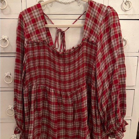 DAVI & DANI Tops - Plus Smocked Plaid Women's Top